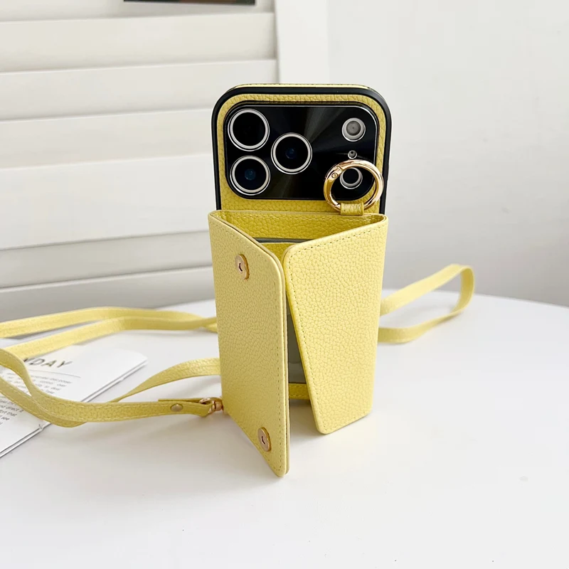 Crossbody-Geldbörsen-Handyhülle mit Make-up-Spiegel für iPhone 17 18 Pro Max 16 Pro 15 14 13 12, trendige Lederhülle mit Kartenfach und Lanyard – Detail 9