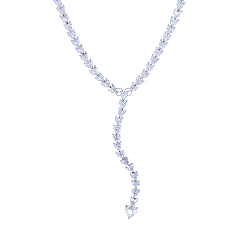 Iced Out Heart Shape CZ Crystal Y Lariat Necklace for Women Sparkling Cubic Zirconia Tennis Chain Choker Bridal Wedding Jewelry