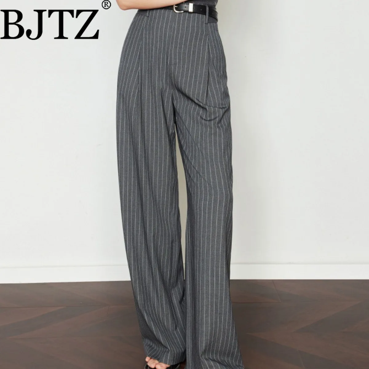 

BJTZ Woman's New Wide-Leg Pants Women's Blazer Pants 2025 Autumn Striped Gray Draped Casual Pants