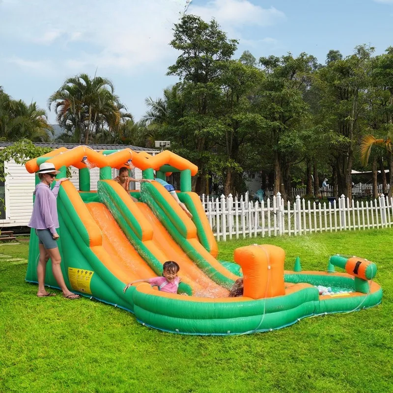 Kids Inflatable Water Slide Bounce House, Oxford Cloth Puncture‑Resistant, Ball Pit & Climbing Wall Outdoor Backyard Toy