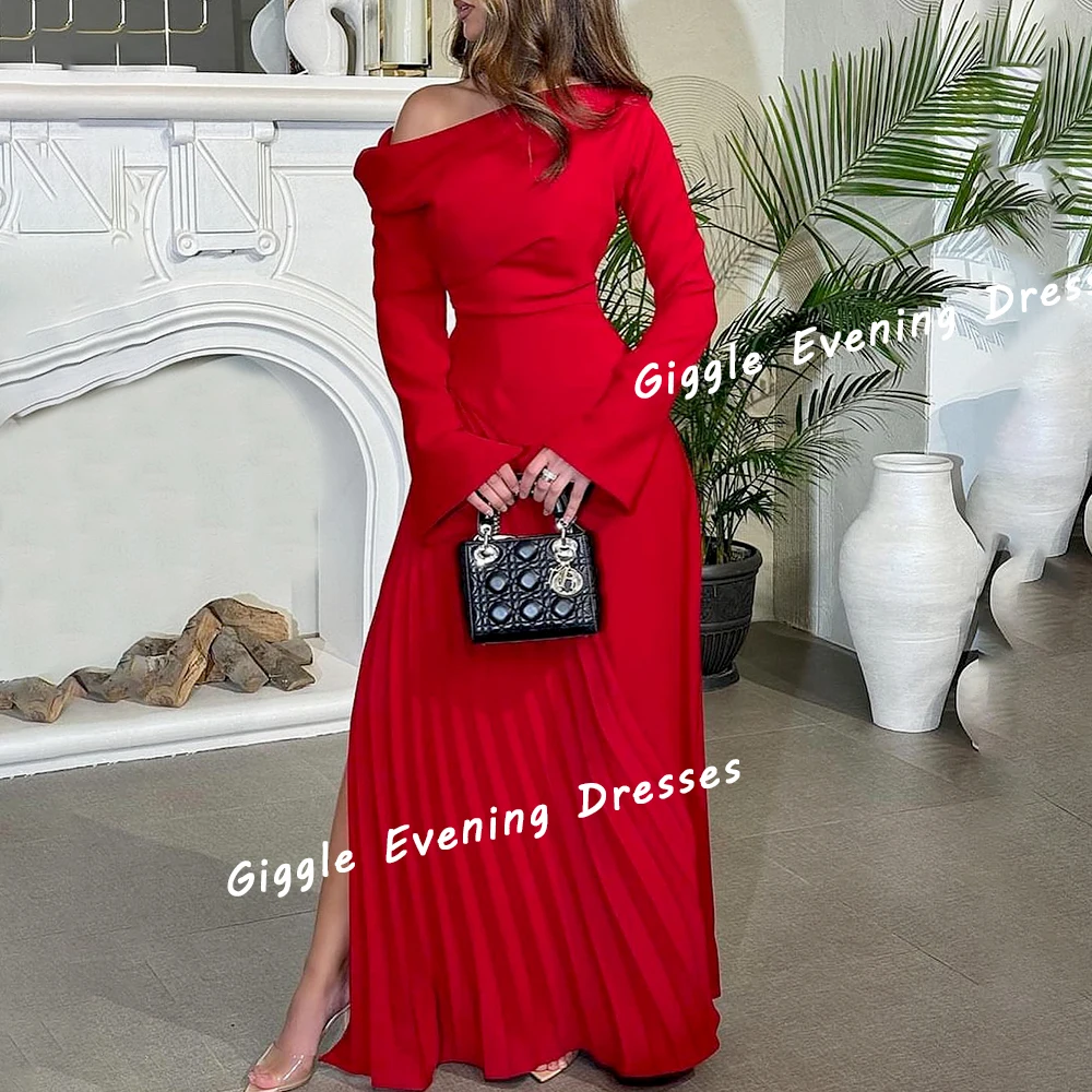 Giggle Crepe One-Shoulder A-Line Ruched Prom Gown Saudi Arab Simple Elegance Ankle-Length Evening Party Dresses for Women 2024