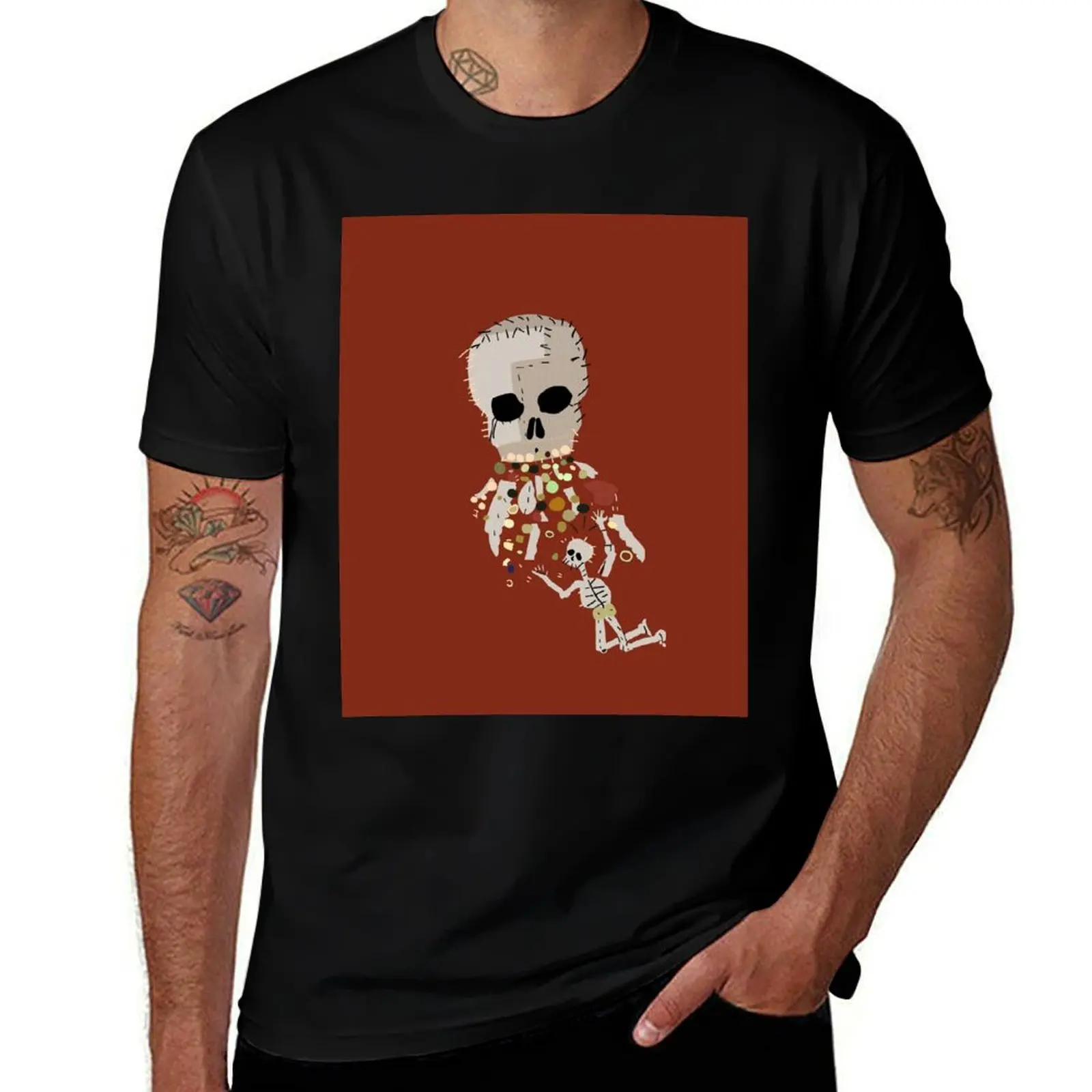 

Our Flag Means Death Vomiting Skull On Skeleton Flag Design T-Shirt funny t shirts man t shirts for man graphic vintage