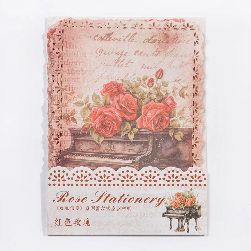 Vintage Rose Lace Papel, DIY Diário Decoração, Planta Flor INS Etiqueta, Álbum Scrapbooking, Papelaria Kawaii, 10 Folhas