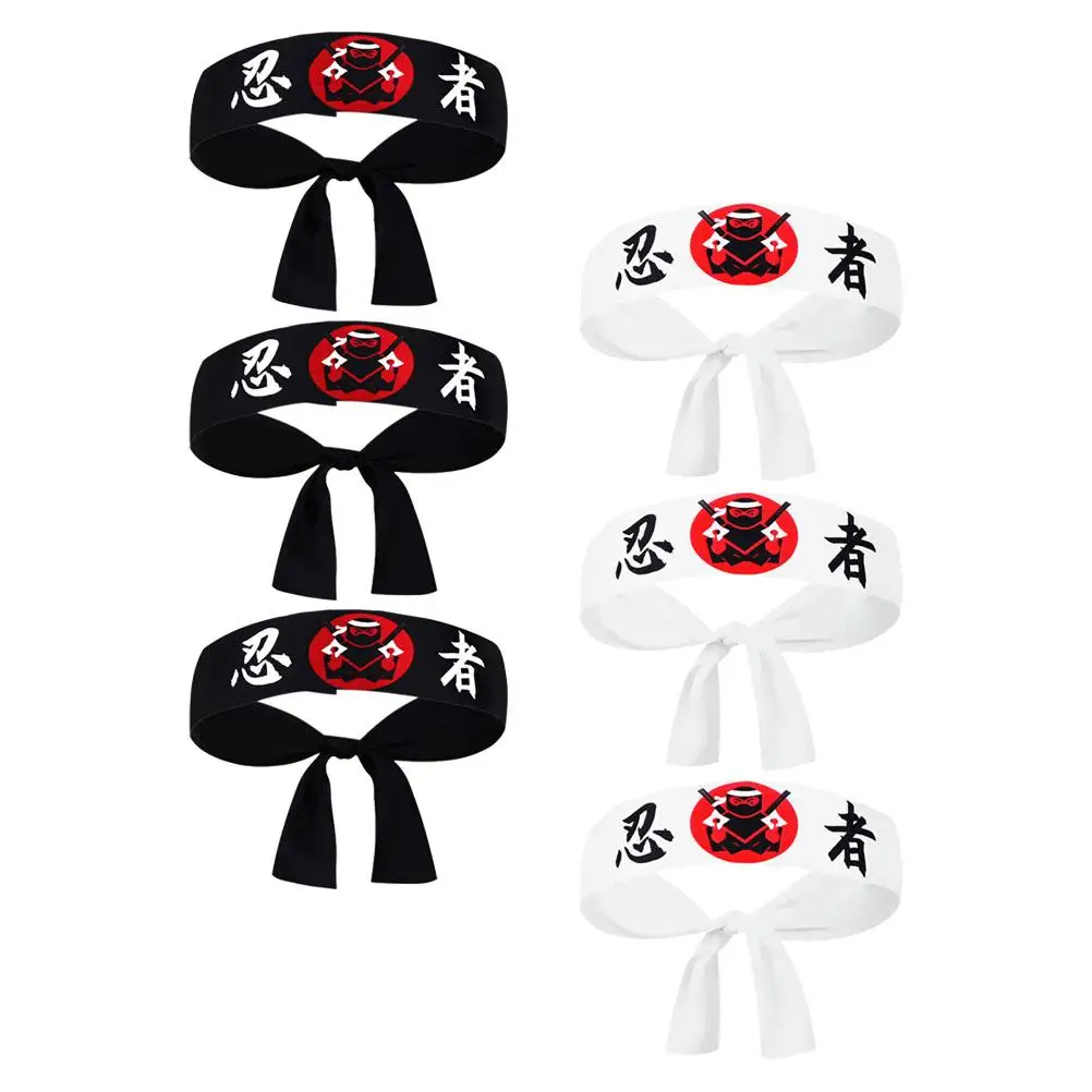6 pezzi di fasce tradizionali morbide e traspiranti con stampa Ninja giapponese per le donne Karate Chef Bandana Samurai Cappello Fasce Karate