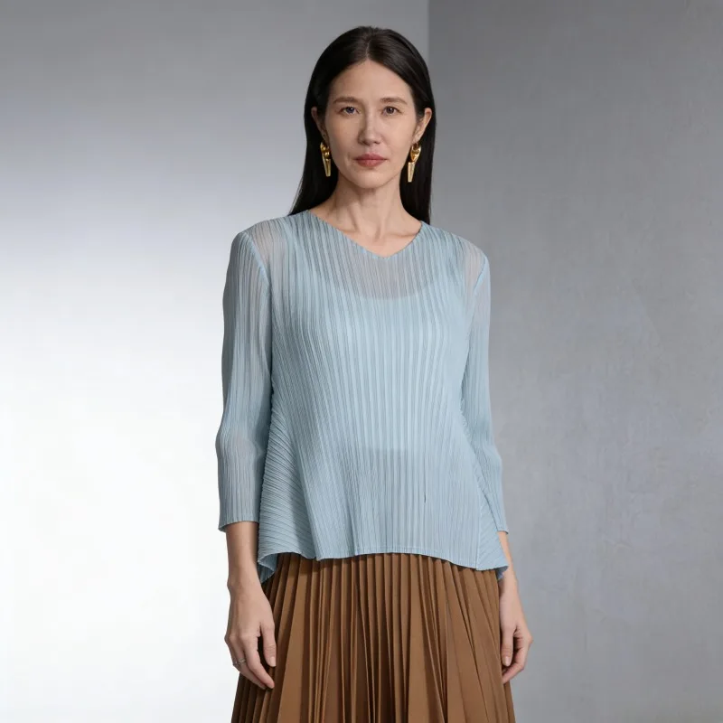 

Футболка-пуловер Miyake Pleated Basic с круглым вырезом, однотонная, свободного кроя, с плиссировкой, женская, коллекция Весна/Лето 2026, новинка