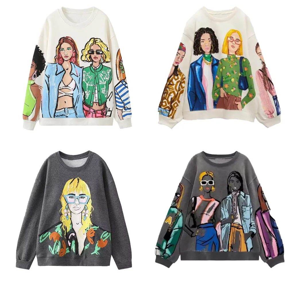 

2024 Autumn/Winter New Product Women's New Fashion Casual Loose Versatile Round Neck Long Sleeve Printed Sweater