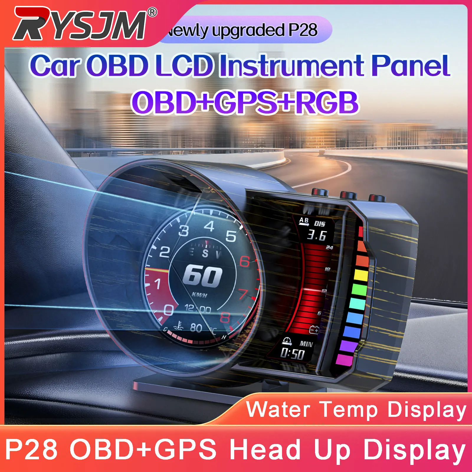 New Model Car Head Up Display OBD2 HUD Car Multi-function OBD+GPS Instrument Fuel Consumption Water Temp Speedometer With Alarm