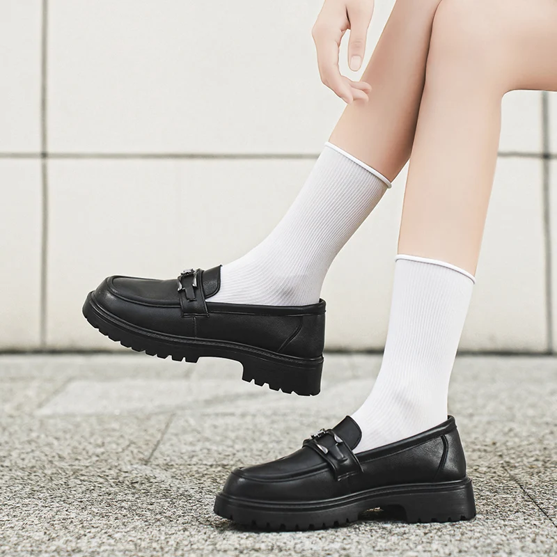 

Ladies' Loafers Fashion Thick Soled Casual Low Top Shoes One Foot Design 2024 Spring New Black Waterproof Walking Women's Shoes