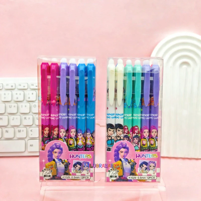 

12Pcs Kpop Demon Hunters 0.5mm Erasable Gel Pen - Refillable & Retractable Black Ink Friction Pen for School Office Supplies