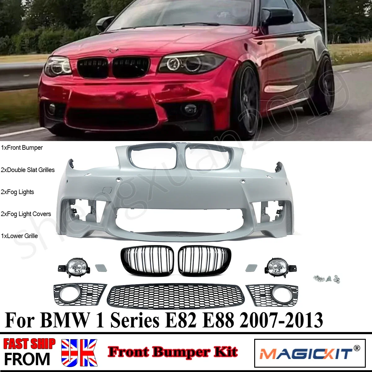 For BMW 1 Series E82 E88 08-2013 1M Style Front Bumper With Fog Lamps & Grilles