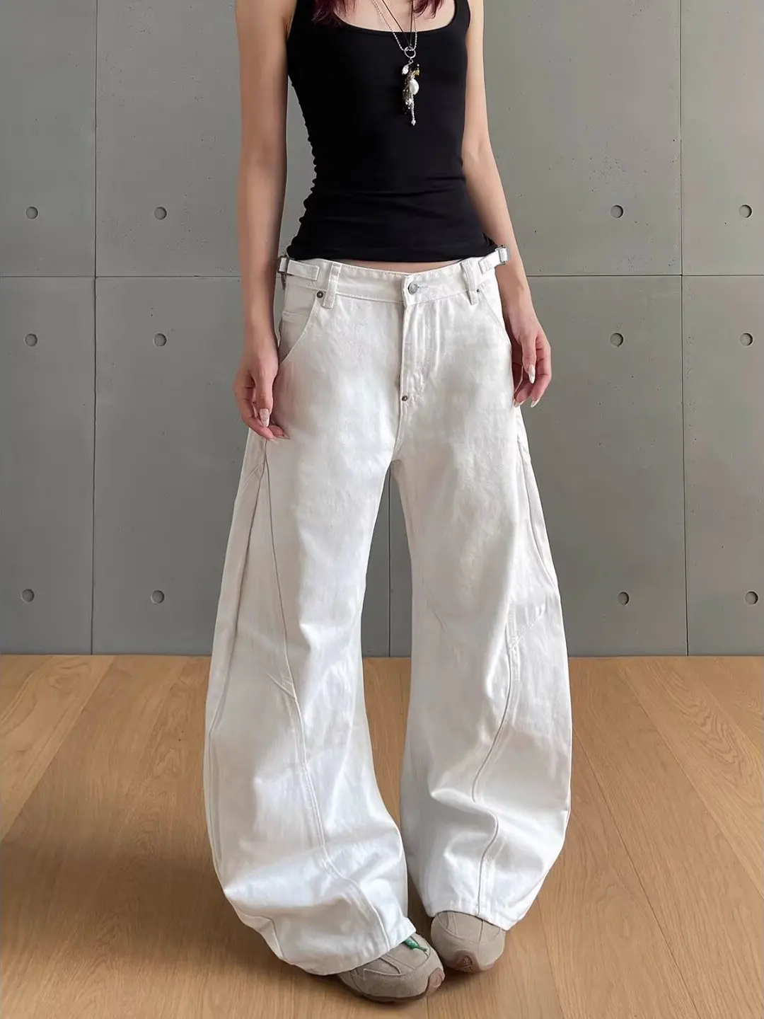 

American Sle High nce Sensation White Knife Jeans Adjustable Waist Loose Long Pants for Men And Women Cleanfit