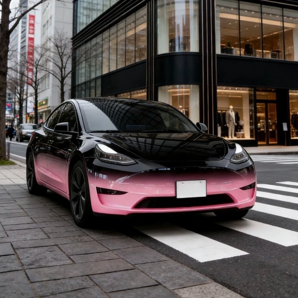 Black Pink Gradient Pre-cut PPF For Tesla Model Y 2020-2024 Color Change Film 9Mil Paint Protection Film Anti-Scratch Resistant
