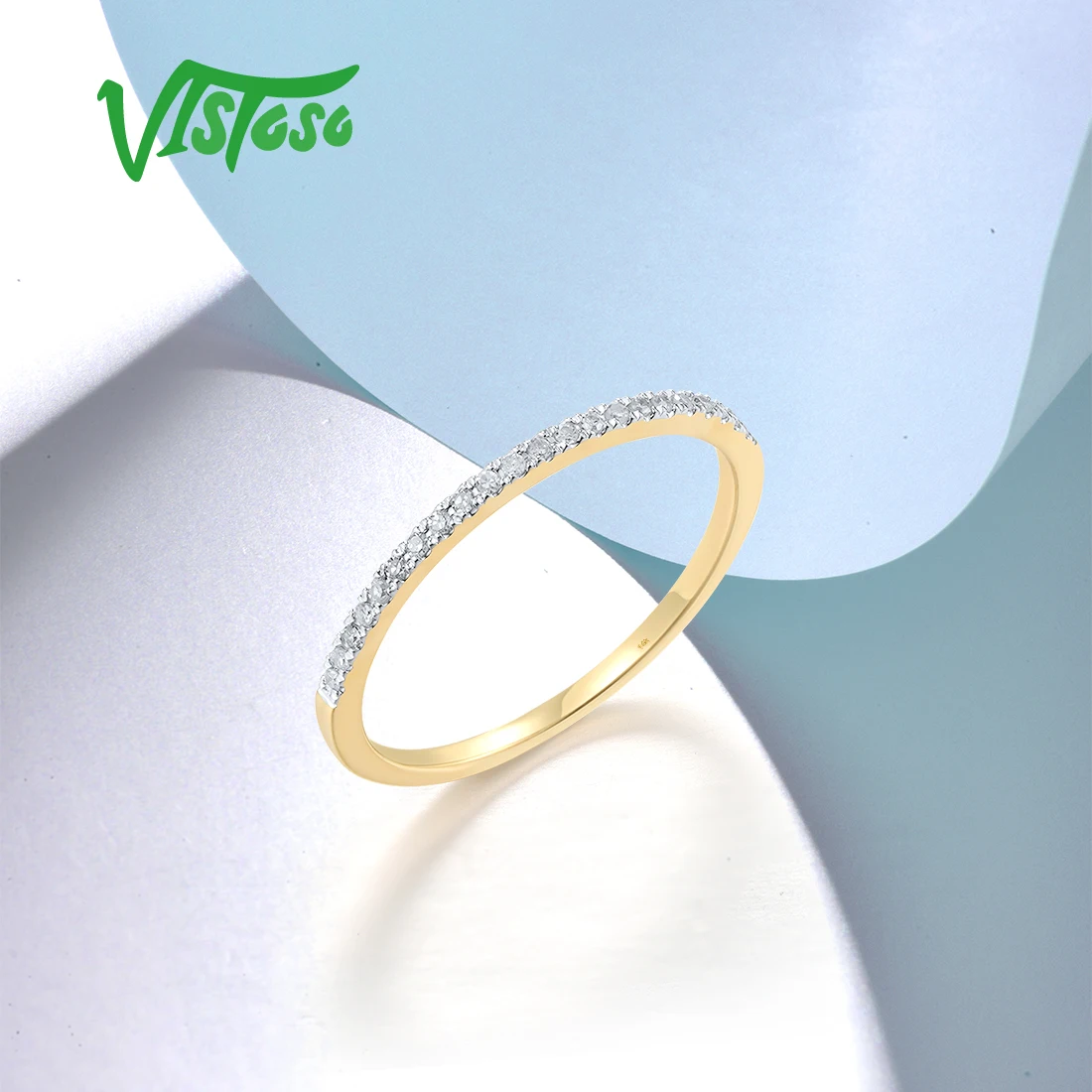 Vistoto cincin dapat ditumpuk untuk wanita, perhiasan pernikahan halus halus cantik 14K 585 emas mawar putih