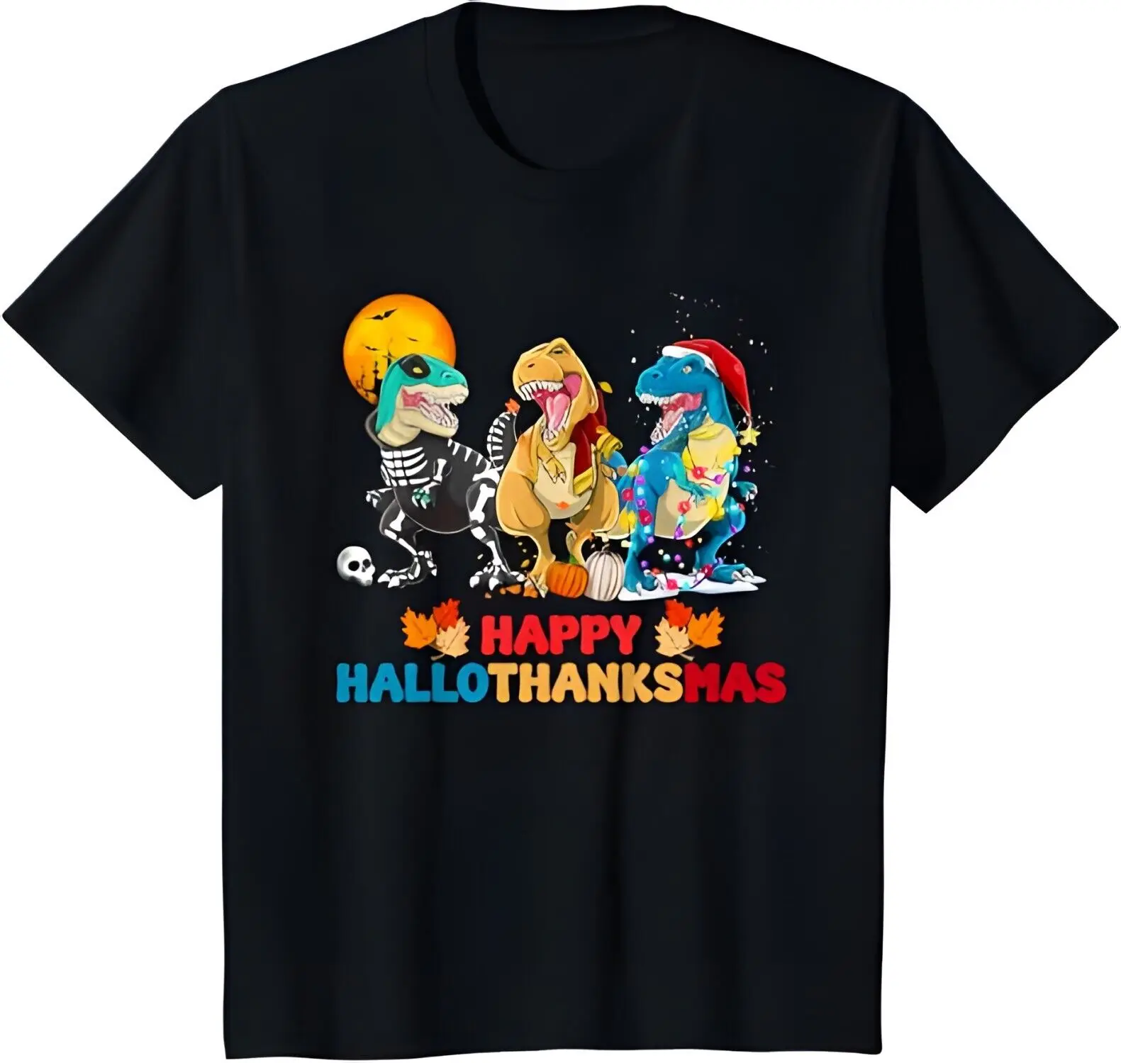 

Halloween Thanksgiving Christmas Happy HalloThanksMas T rex T-Shirt