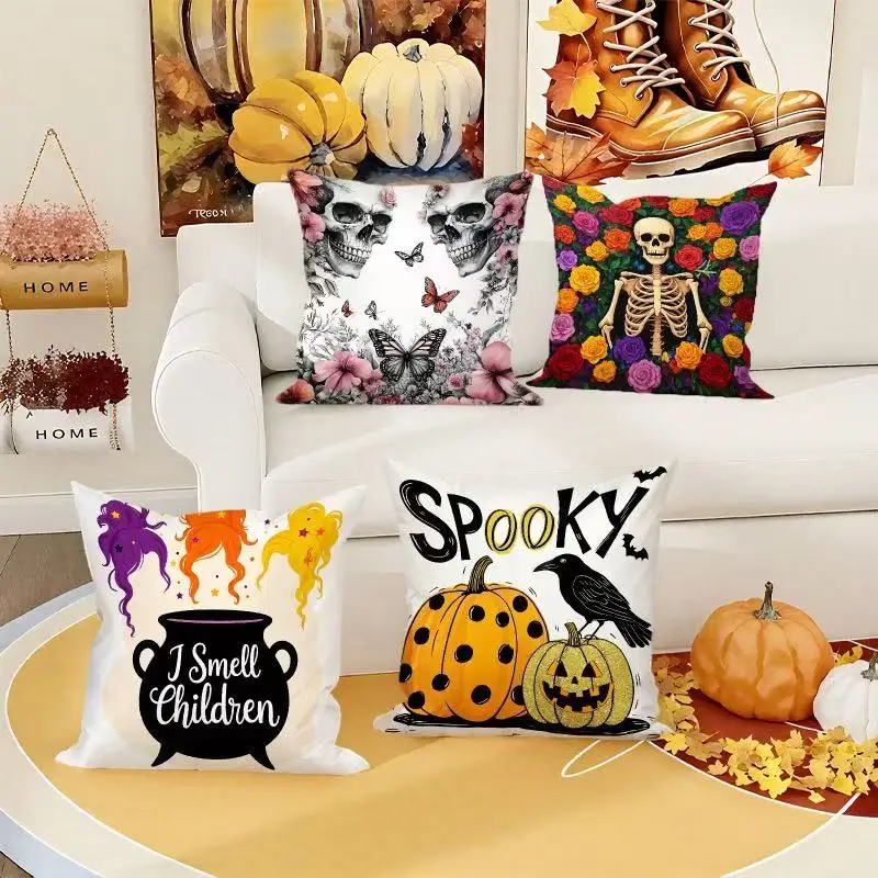 2025 Halloween Decorations Funny Skull Ghost Printing Pillowcase for Home Office Sofa Decors Kids Adult Event Bedroom Gifts