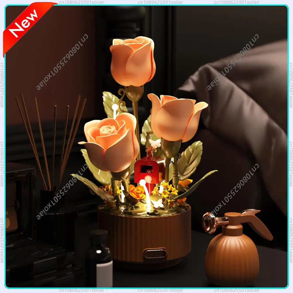 

Watering Can Flower Building Blocks Set Remote Control Automatic Bloom Dynamic Building Block Flower with Lights & Sound