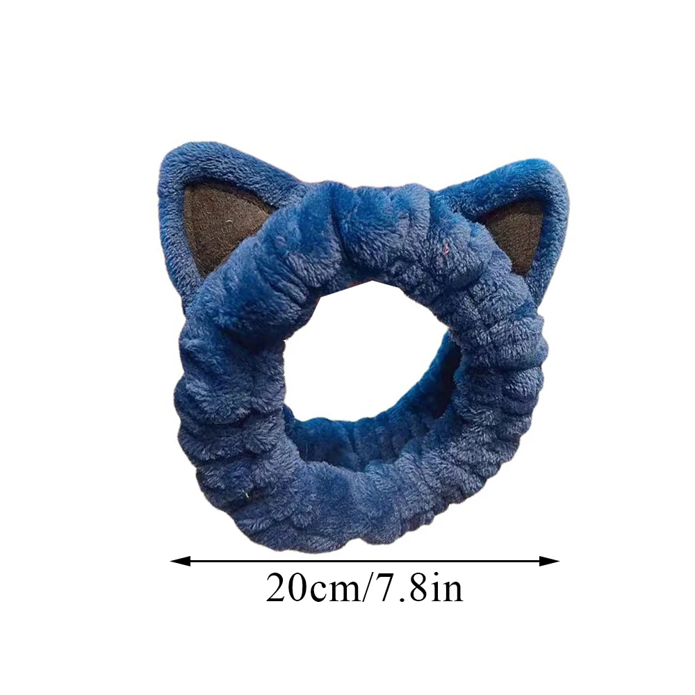 Cat Ears Plush Headband Coral Fleece Elastic Hair Band Women Shampoo Makeup Hair Band Cartoon Headwear Non-Slip Turban Head Wrap