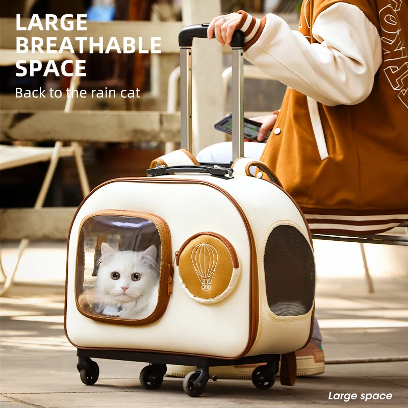 

Portable Outing Cats Carrier Pull Rod Box Pet Trolley Case Puppy Travel Transport Bag Cat Cage Handbag Dog Breathable Backpack