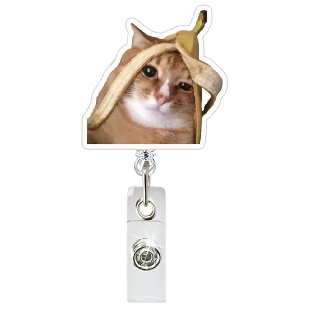 Funny Cat Nurse Badge Reel Cat Expression Work Card ID Card Holder Acrylic Kitten Animal Retractable Badge Holder