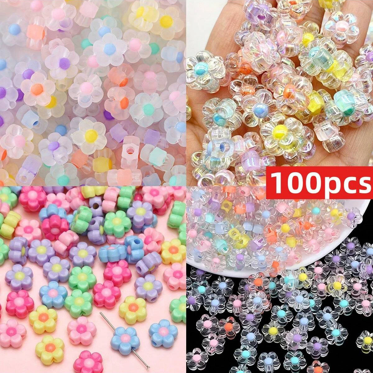 100 Stück 12mm Matte Transparente Blumenförmige Acryl-Abstandsperlen, Halloween-, Weihnachtszubehör, Verwendet in der Schmuckherstellung
