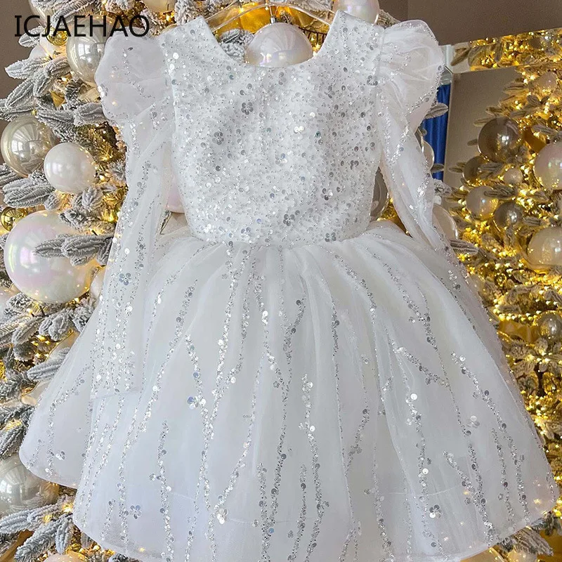 Children Vestidos for Wedding Birthday Pageant Baby Girls Formal Party Dress Infant Sleeveless Sequins Tulle Ball Gowns 2024