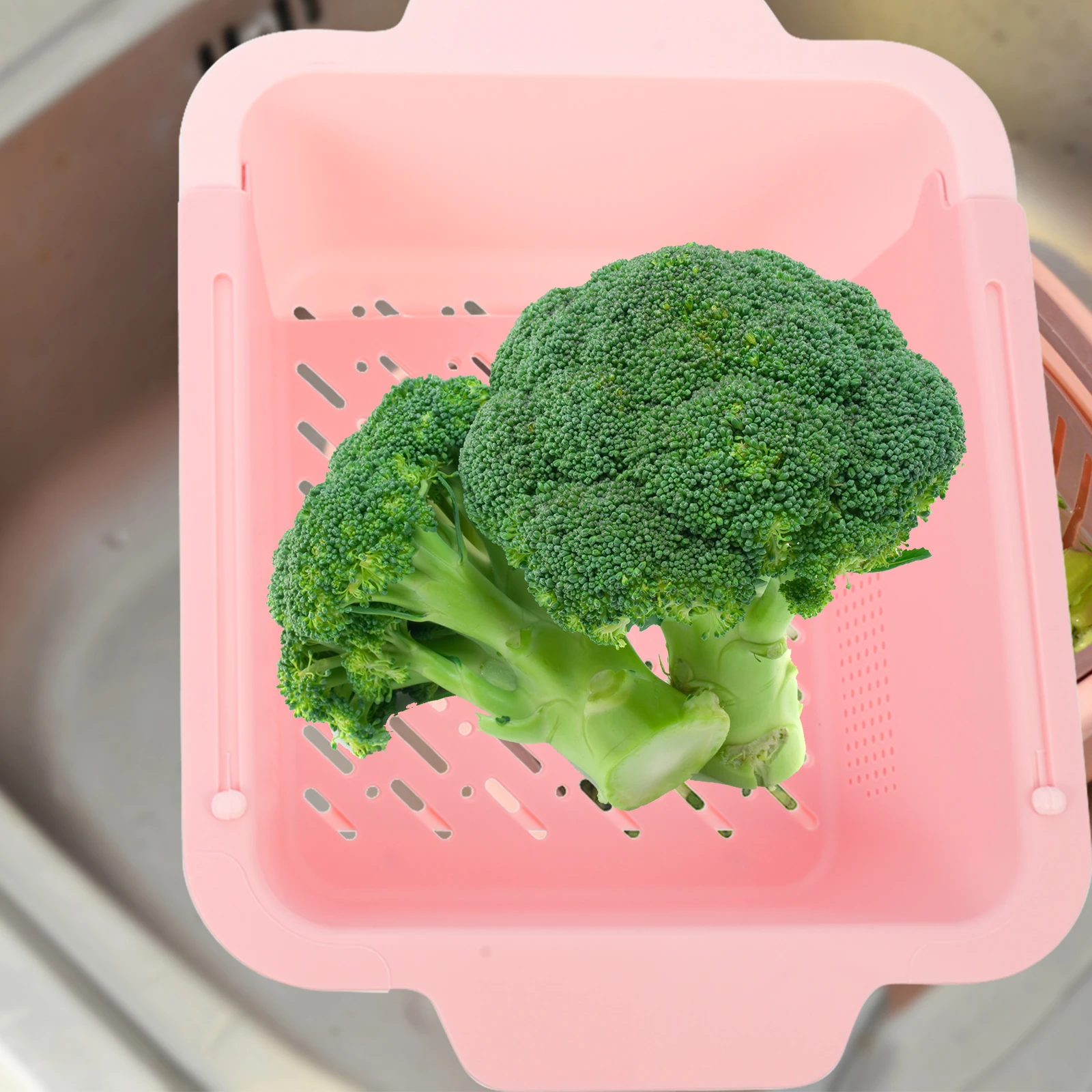 

Sturdy Double Layer Kitchen Wash Basket Multifunctional Fruit Vegetable Strainer Convenient Kitchen Storage Basket