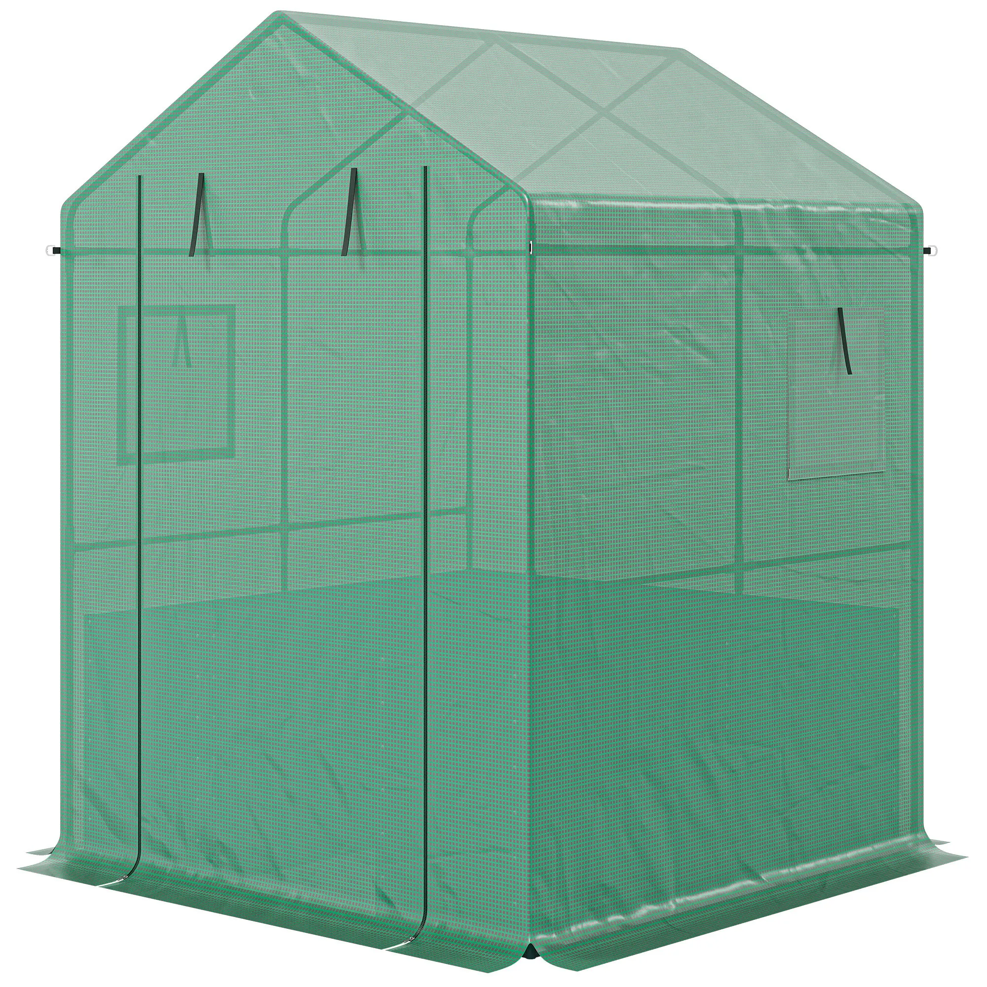 Greenhouse with Raised Garden Bed, Outdoor Greenhouse, Green