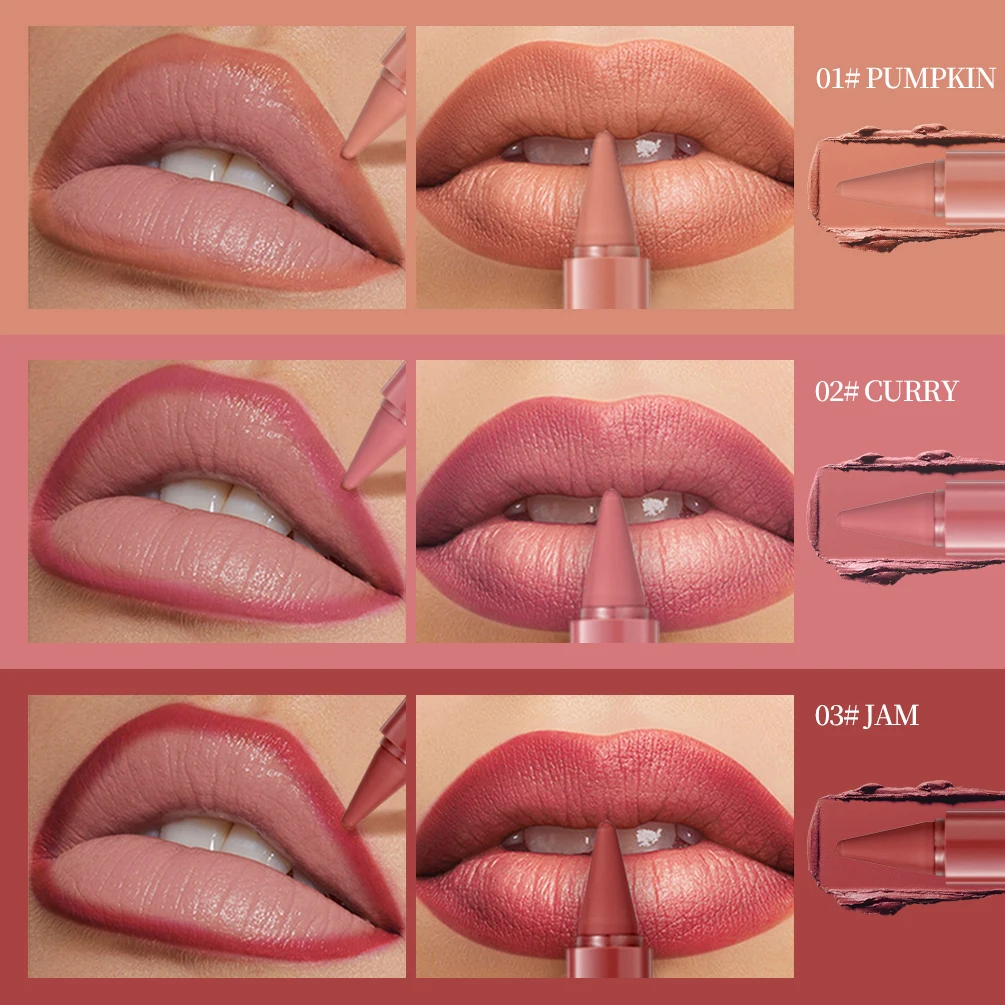 QIBEST6 Farbe, langlebig, einfach zu färben, matt, Wirbel-Lippenstift, Bleistift, natürlich, wasserfest, Schweiß-Lippenstift, Lipliner