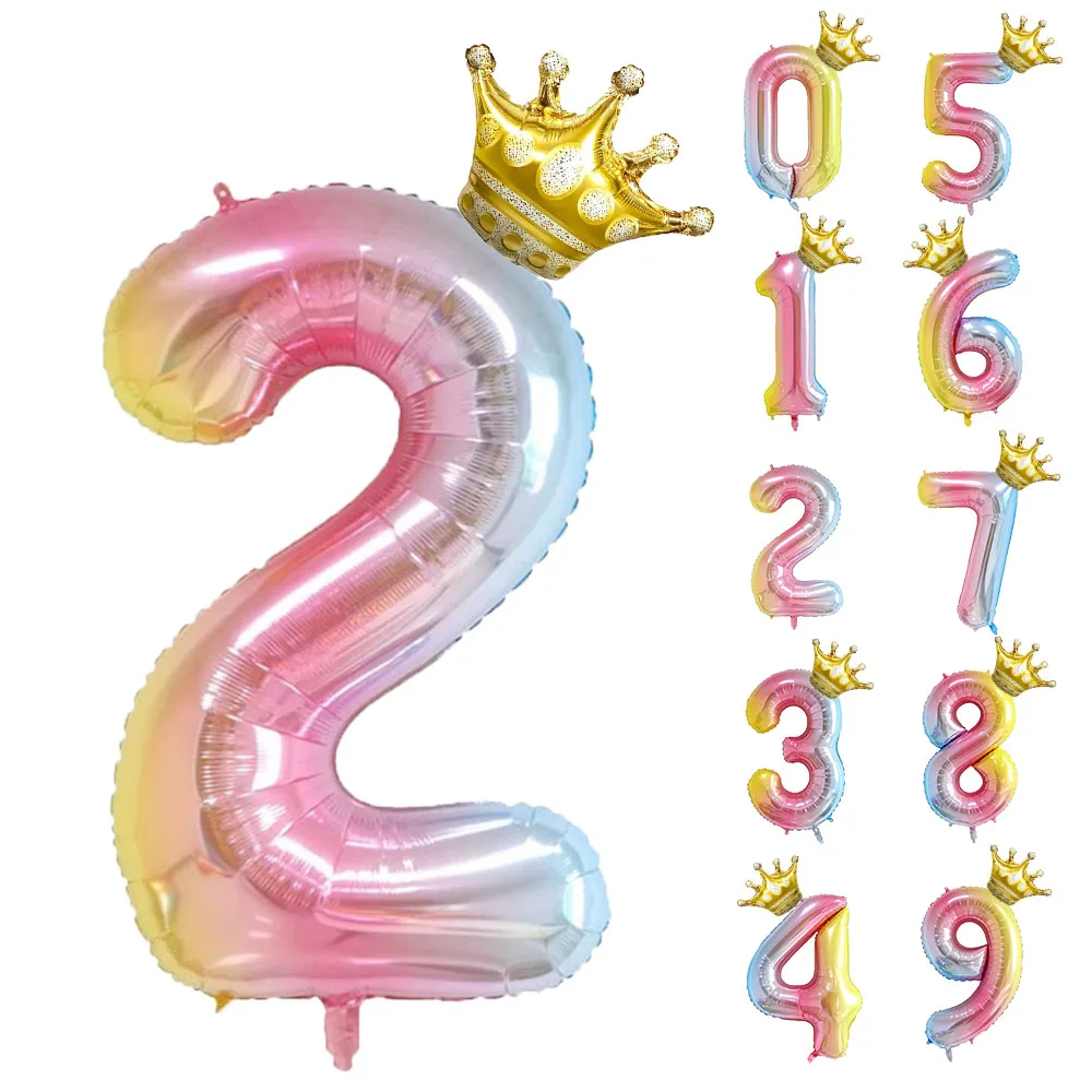 

32inch Rainbow Crown Number Foil Balloon Birthday Party Decorations Kids Baby Shower Helium Air balloons Party Supplies