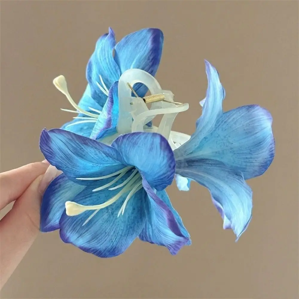 Fashion Purple Lily Flower Hair Shark Clip Super Fairy Plastic Hair Accessories Headwear