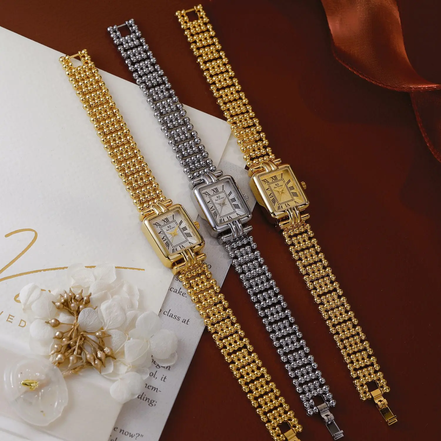 Luxury Watches For Women French Elegance Square Watches Gold Bracelet Strap Quartz Waterproof Wristwatch