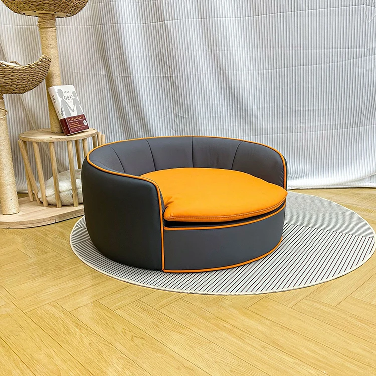 High-End Circular Leather Pet Nest Comfortable Fashion and  Style Disassembled and Washable for Dogs and Cats Nest