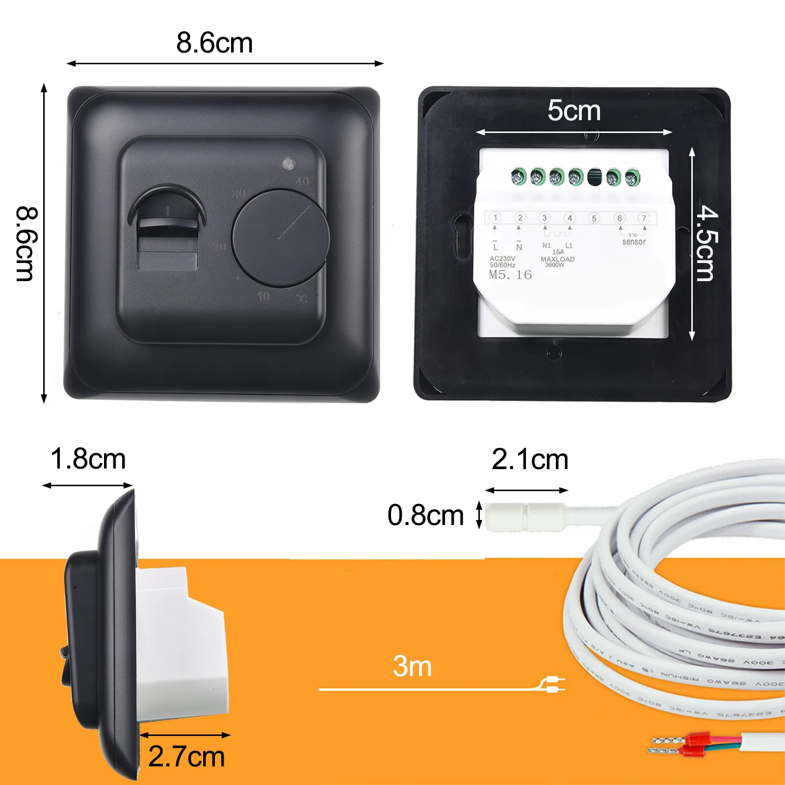 RTC70.26 Black Matte Mechanical Heating Floor Heating Thermostat Electric Heating 16A Electric Heating Film Heating Cable Thermo