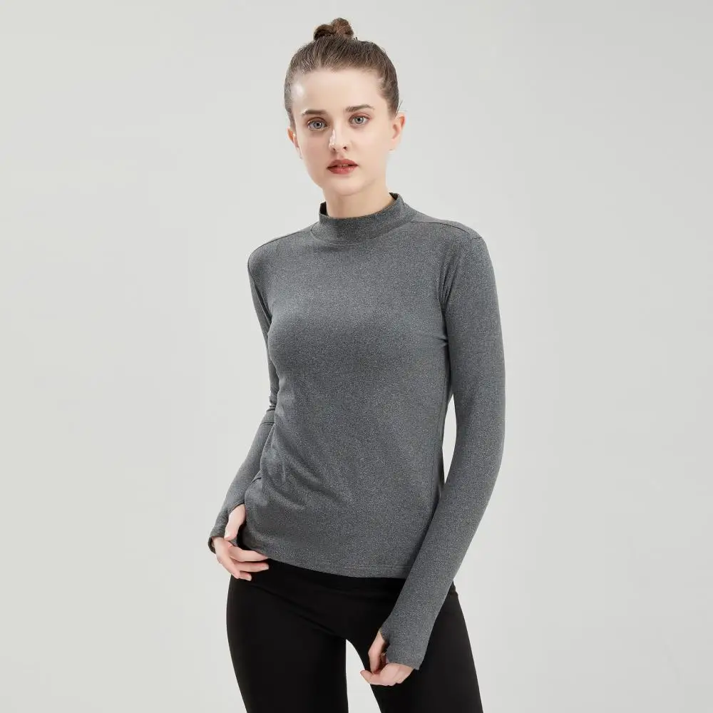 Winter Women Sports T-Shirt Long Sleeve Turtleneck Stand Collar Jogging Pullover T Shirt Fitness Workout Sportswear Ladies Shirt