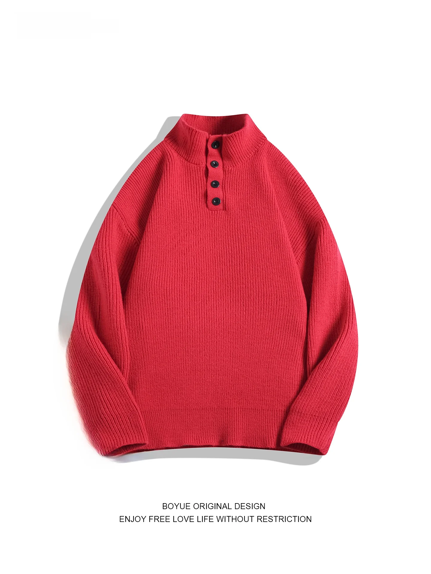 

Мужской свитер Boyue в американском ретро-стиле, свободный крой, высокий воротник, с пуговицами, вязаный, повседневный, удобный, длинный, новинка к Новому году