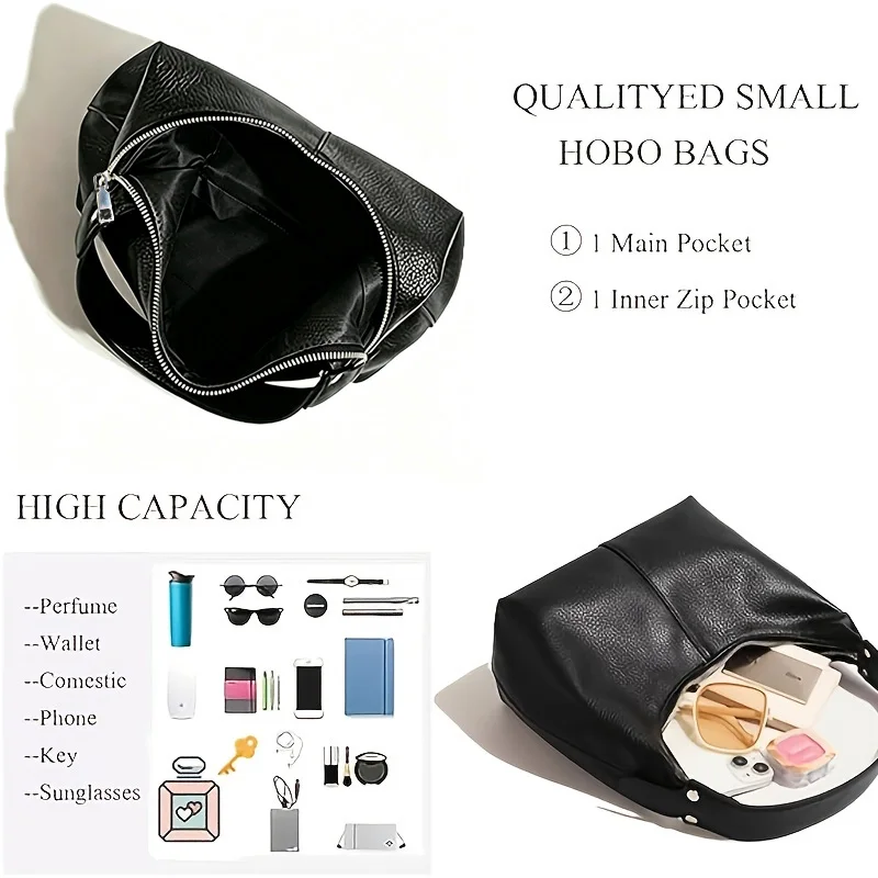 Damen Einfache Einfarbige PU-Leder Hobo-Tasche Minimalistische Unterarm-Schultertasche Lässige Große Kapazität Alltags-Handtasche – Detail 8