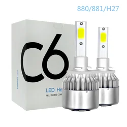 H27 880 LED 자동차 전조등 전구, H3 881 HB2 H7 H1 H8 H9 HB4 H11 9006 9005 5202 9012, 72W COB 6000K 3000K, 2 개