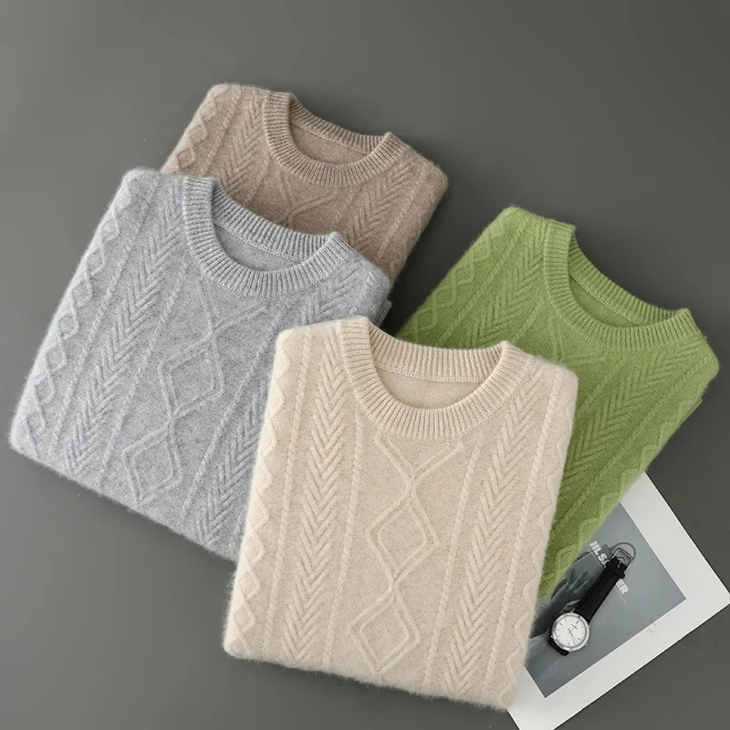 

Men's New Cashmere Sweater Round Neck Long Sleeve Pullover 2025 Autumn/Winter 100% Merino Wool Knit Solid Color Sweater Clothing
