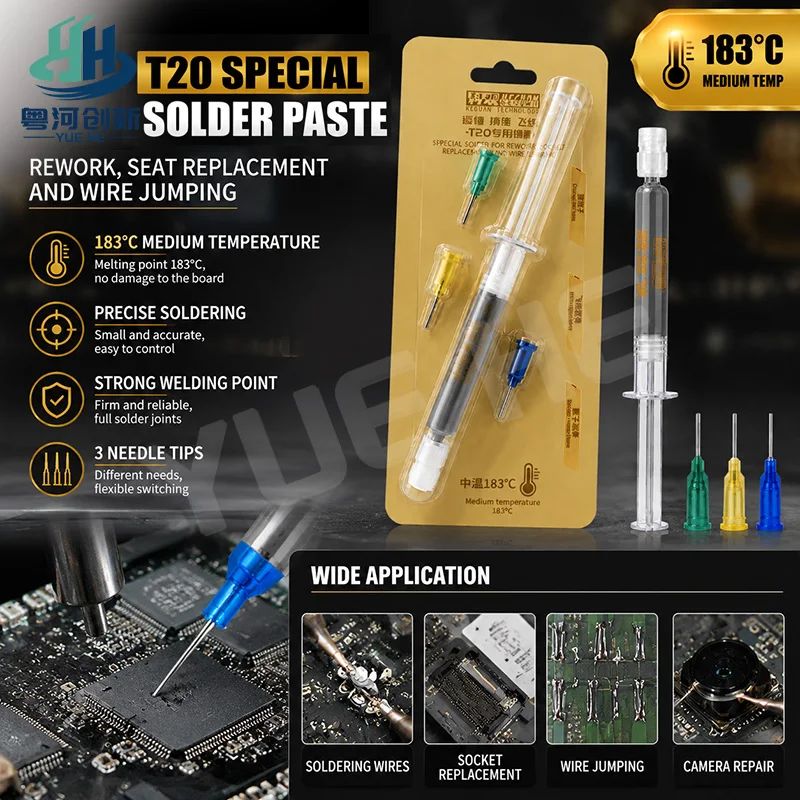 KEGUAN T20 Solder Paste Syringe With 3 Needles Precise Dot Tin For Phone Mainboard Flying Wire PCB Chip Rework Soldering Repair