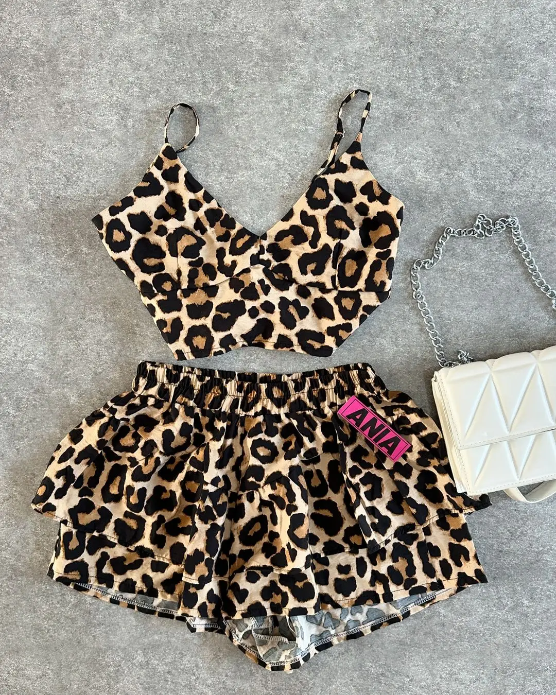 

New Goth Harajuku Leopard Print Two Piece Sets Womens Outfits Sexy Fashion Y2k Skirt Sets Shorts Halter Crop Tops Streetwear