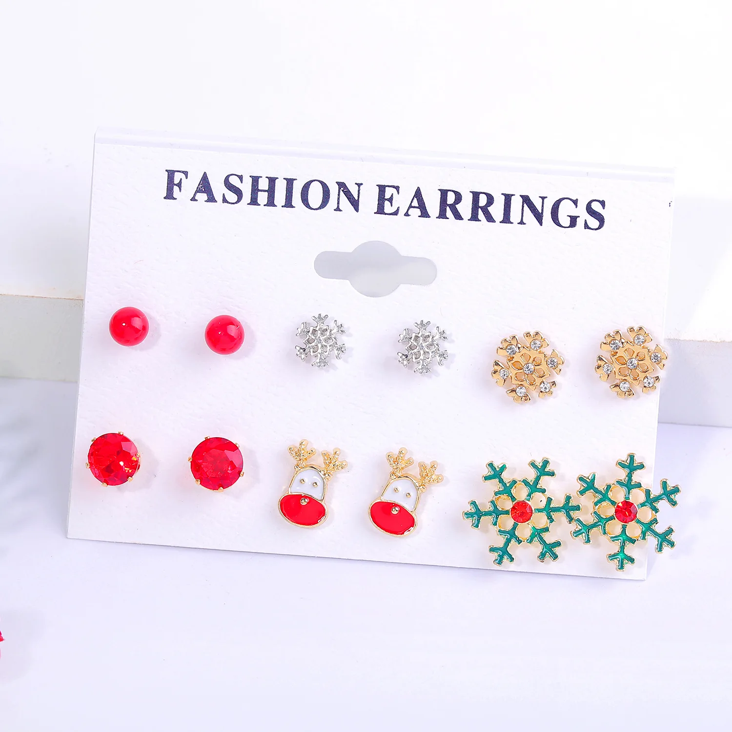 6pcs/set Christmas Earrings in Snowflake Bells Trees Elk Deer Santa Claus Fashion Kawaii Jewelry Cosplay Costume Props for Party