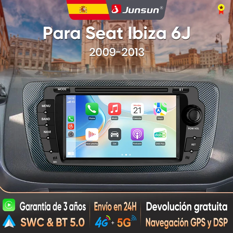 Junsun AI Sprach-Radio für Seat Ibiza 6J 2009–2013 Kabelloses CarPlay Android Auto 2DIN Autoradio mit Bluetooth DAB+ GPS RD