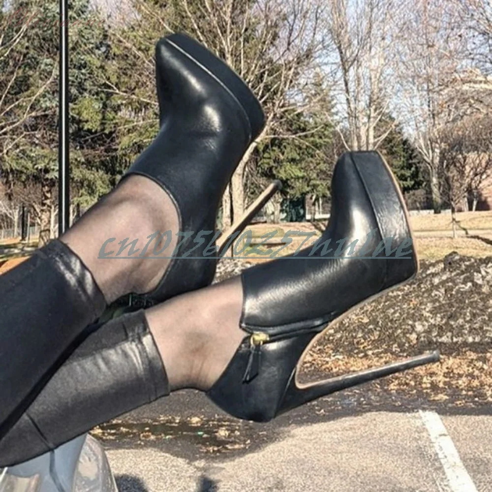 

Black Concise Style Low Platform Ankle Boots Pointy Zipper Stiletto High Heel Fashion Party Women Shoes 2025 Autumn Para Mujere