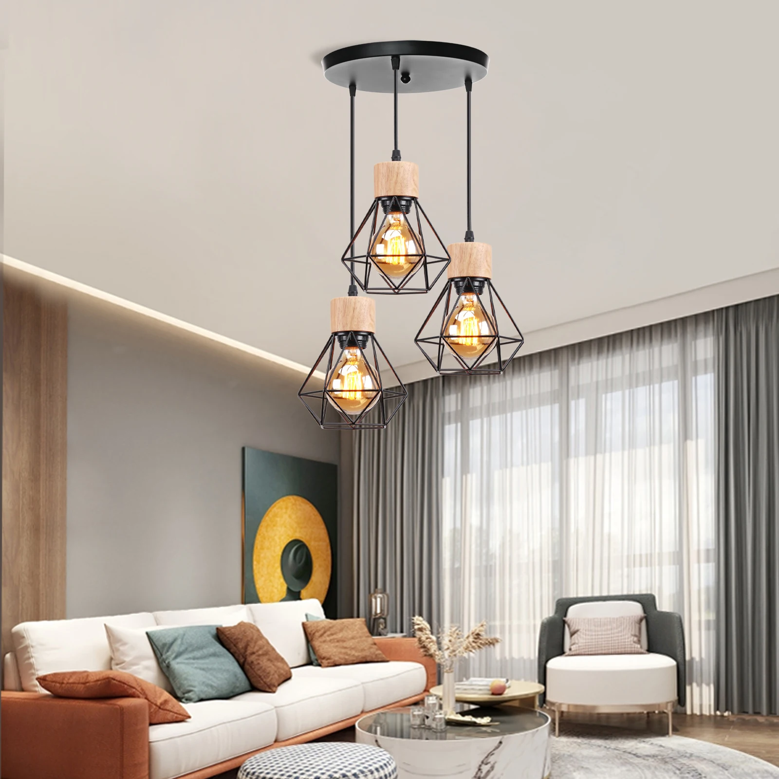 Vintage Pendant Lamp Industrial Wood Led Suspension Luminaire Kitchen Hanging Light Living Room Home Decor Ceiling Chandelier