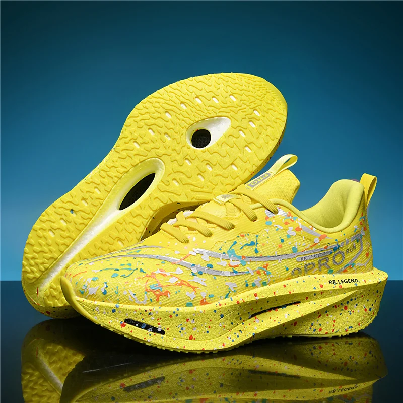 

New Soft Sole Cushioning Men's Running Shoes for Women High-quality Road Jogging Shoes Men Yellow Reflective Sneakers Night Run