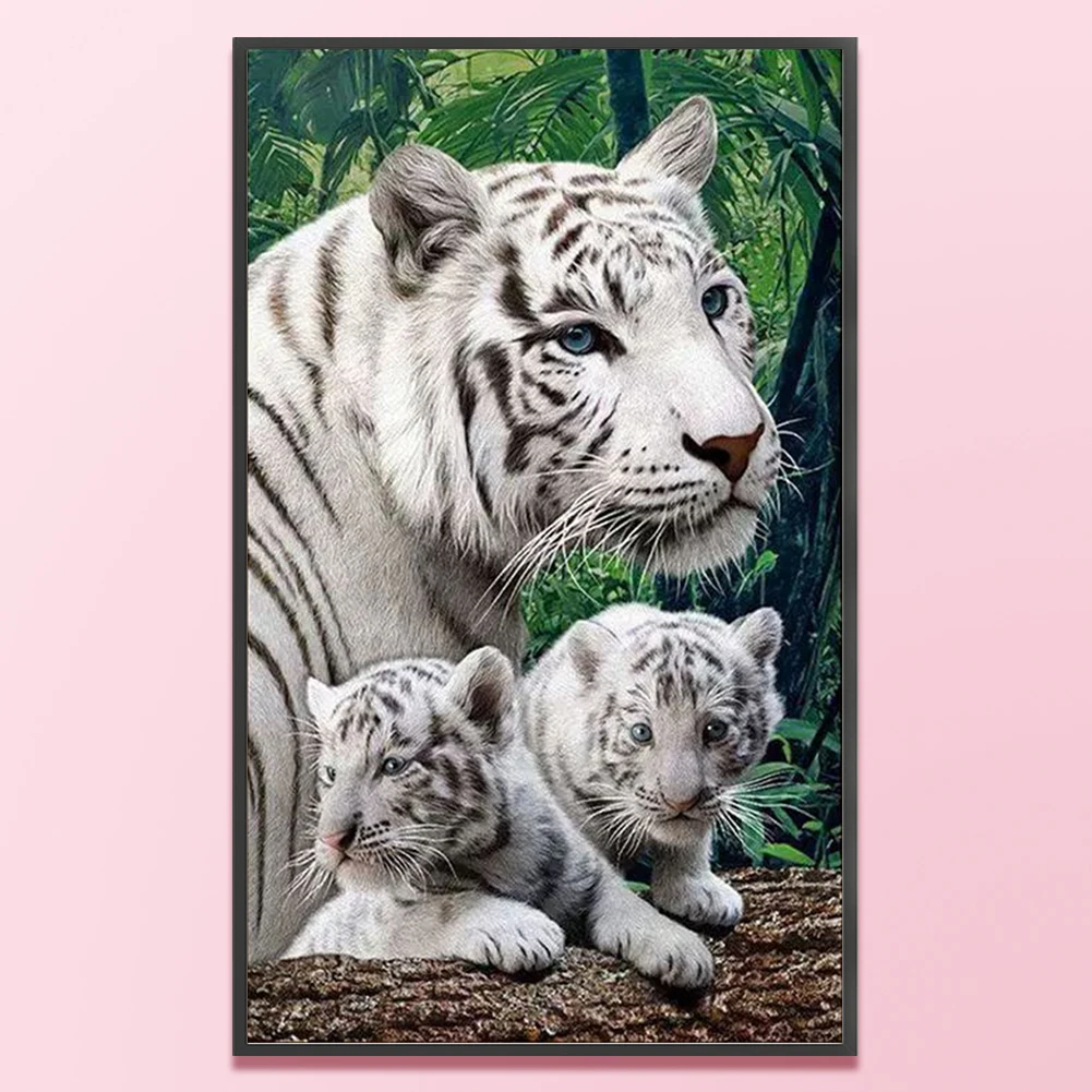

Full Embroidery Beads Printed 9CT Tigers Cross Stitch Kit Home Craft 35x58cm