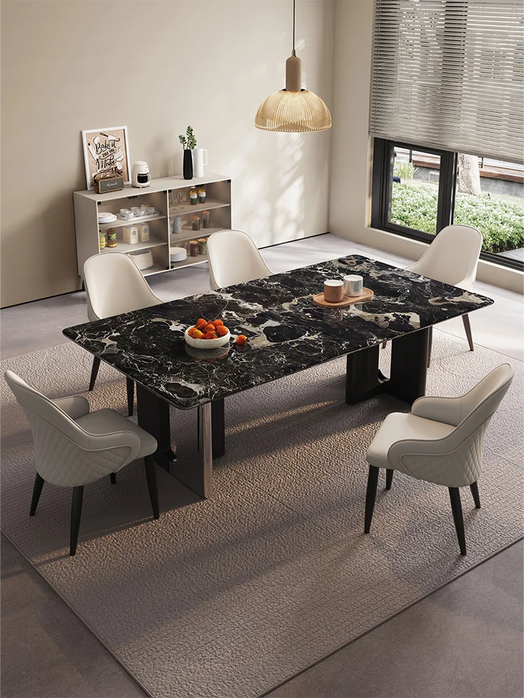 Black rose luxury stone dining table, marble household, rectangular dining table simple