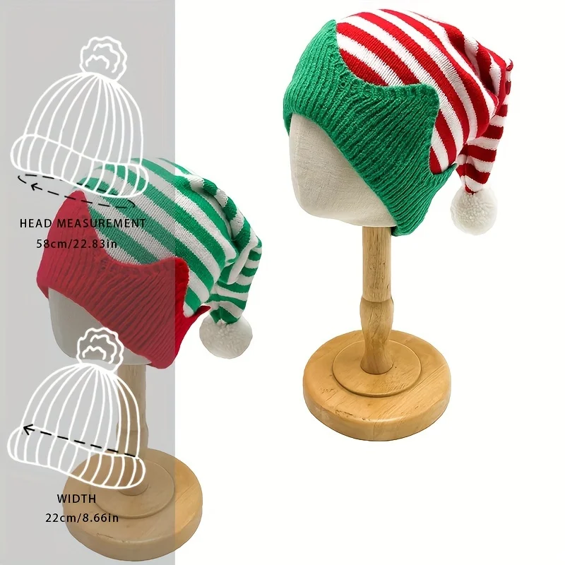 1-Pack Unisex Acrylic Christmas Knit Beanie Hat, Cozy Warm Winter Santa Holiday Cap with Pom-Pom, Stretchy Jacquard Knit Festive