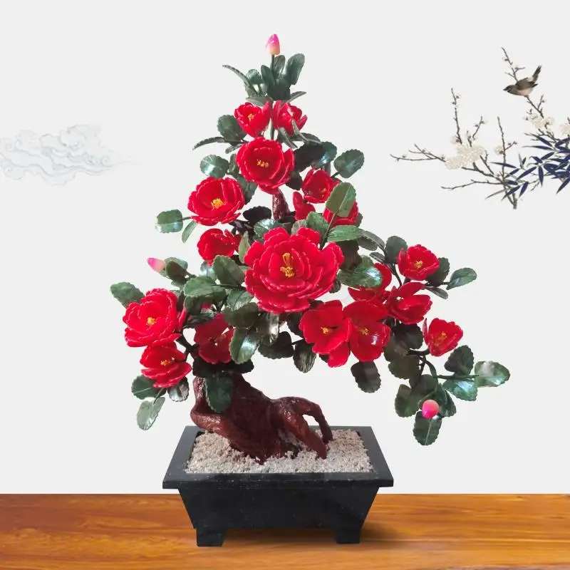 

Natural bonsai flower jade crafts creative carving bonsai jade living room flower tree large coffee table ornament