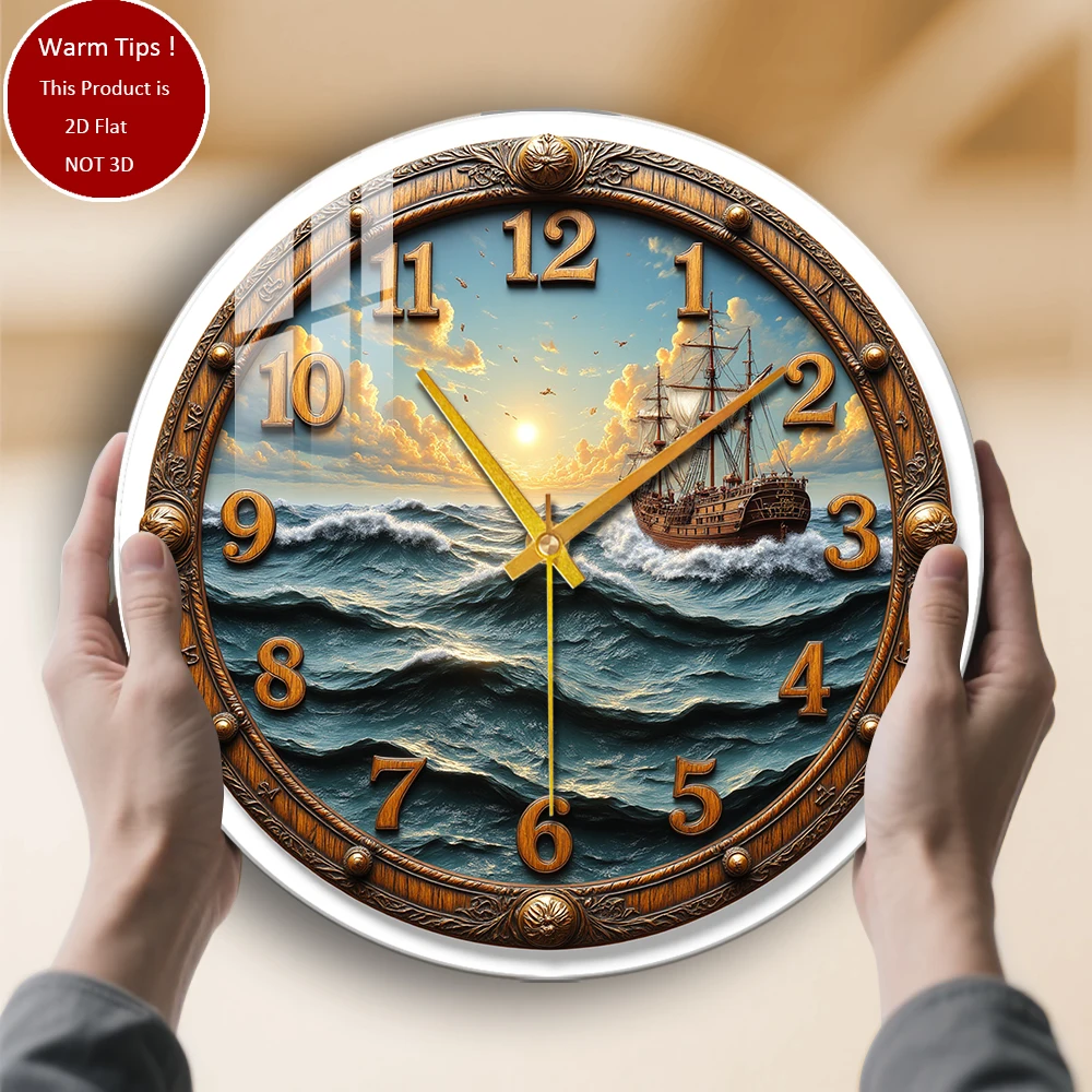 

Настенные часы из закаленного стекла, винтажный корабль, парусный океан, закат, подходят для декора стен или настольного дисплея в любом месте